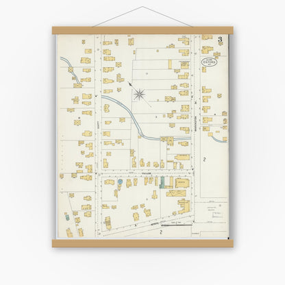 Old map wall art mockup — magnetic wood frame on white wall — Sanborn Fire Insurance Map from Oxford, Chenango County, New York (1903), Sheet #0003