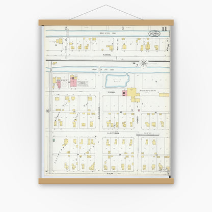 Old map wall art mockup — magnetic wood frame on white wall — Sanborn Fire Insurance Map from Delphos, Van Wert And Allen Counties, Ohio (1899), Sheet #0011