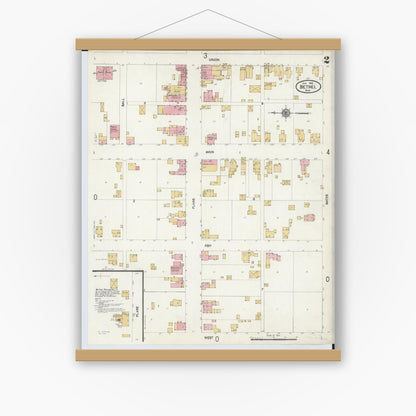 Old map wall art mockup — magnetic wood frame on white wall — Sanborn Fire Insurance Map from Bethel, Clermont County, Ohio (1912), Sheet #0002