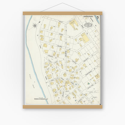 Old map wall art mockup — magnetic wood frame on white wall — Sanborn Fire Insurance Map from Falmouth, Barnstable County, Massachusetts (1906), Sheet #0005