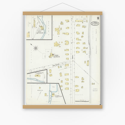 Old map wall art mockup — magnetic wood frame on white wall — Sanborn Fire Insurance Map from Afton, Chenango County, New York (1897), Sheet #0002