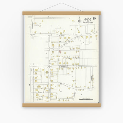Old map wall art mockup — magnetic wood frame on white wall — Sanborn Fire Insurance Map from Shelby, Cleveland County, North Carolina (1916), Sheet #0010