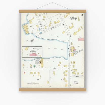 Old map wall art mockup — magnetic wood frame on white wall — Sanborn Fire Insurance Map from Abington, Plymouth County, Massachusetts (1901), Sheet #0005
