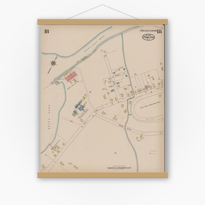 Old map wall art mockup — magnetic wood frame on white wall — Sanborn Fire Insurance Map from Penn Yan, Yates County, New York (1922), Sheet #0018