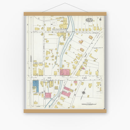 Old map wall art mockup — magnetic wood frame on white wall — Sanborn Fire Insurance Map from Marion, Smyth County, Virginia (1921), Sheet #0006