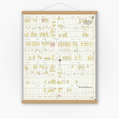 Old map wall art mockup — magnetic wood frame on white wall — Sanborn Fire Insurance Map from Gas City, Grant County, Indiana (1911), Sheet #0006