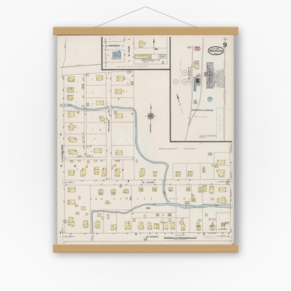 Old map wall art mockup — magnetic wood frame on white wall — Sanborn Fire Insurance Map from Marion, Williamson County, Illinois (1922), Sheet #0009