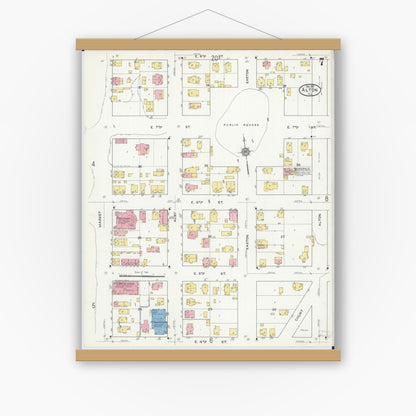 Old map wall art mockup — magnetic wood frame on white wall — Sanborn Fire Insurance Map from Alton, Madison County, Illinois (1915), Sheet #0007