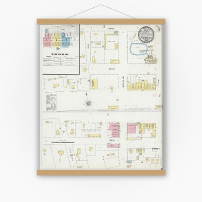 Old map wall art mockup — magnetic wood frame on white wall — Sanborn Fire Insurance Map from Forney, Kaufman County, Texas (1896) - Complete Map Set