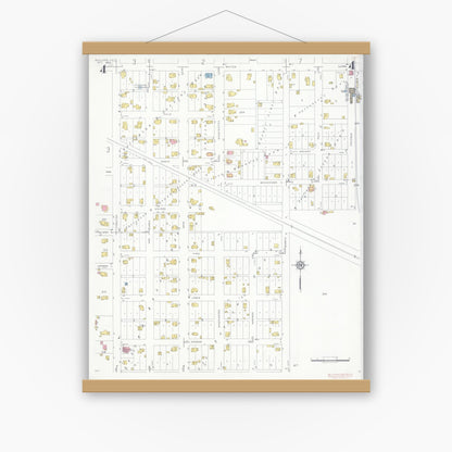 Old map wall art mockup — magnetic wood frame on white wall — Sanborn Fire Insurance Map from Sullivan, Moultrie County, Illinois (1932), Sheet #0004