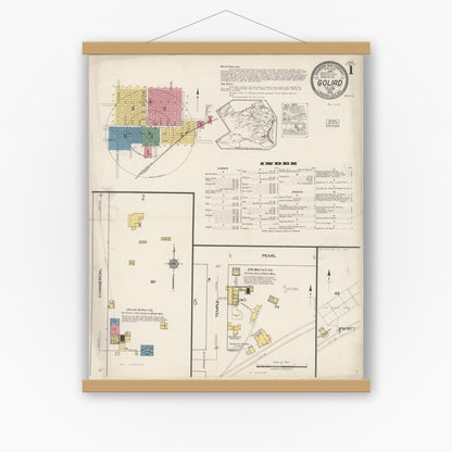 Old map wall art mockup — magnetic wood frame on white wall — Sanborn Fire Insurance Map from Goliad, Goliad County, Texas (1922) - Complete Map Set