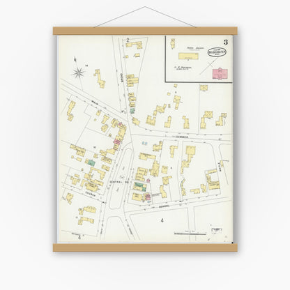 Old map wall art mockup — magnetic wood frame on white wall — Sanborn Fire Insurance Map from Bridgewater, Plymouth County, Massachusetts (1896), Sheet #0003