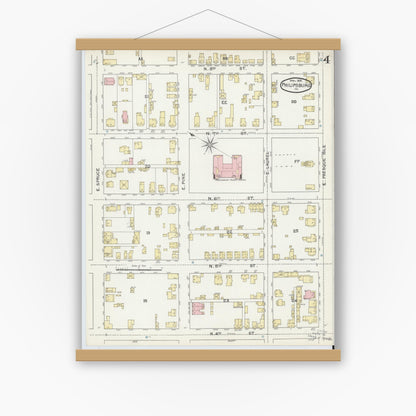 Old map wall art mockup — magnetic wood frame on white wall — Sanborn Fire Insurance Map from Philipsburg, Centre County, Pennsylvania (1892), Sheet #0004