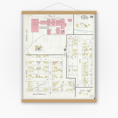 Old map wall art mockup — magnetic wood frame on white wall — Sanborn Fire Insurance Map from Columbus, Bartholomew County, Indiana (1912), Sheet #0029