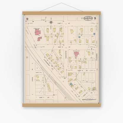 Old map wall art mockup — magnetic wood frame on white wall — Sanborn Fire Insurance Map from Iron Mountain, Dickinson County, Michigan (1923), Sheet #0009