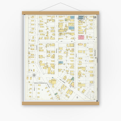 Old map wall art mockup — magnetic wood frame on white wall — Sanborn Fire Insurance Map from Red Jacket, Houghton County, Michigan (1900), Sheet #0013