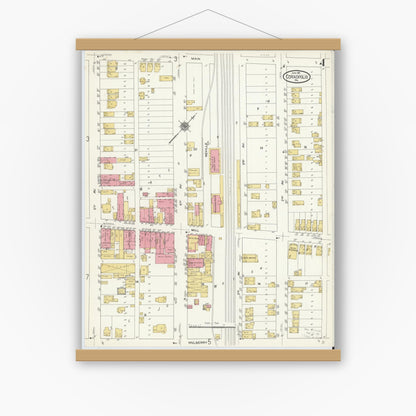 Old map wall art mockup — magnetic wood frame on white wall — Sanborn Fire Insurance Map from Coraopolis, Allegheny County, Pennsylvania (1911), Sheet #0004
