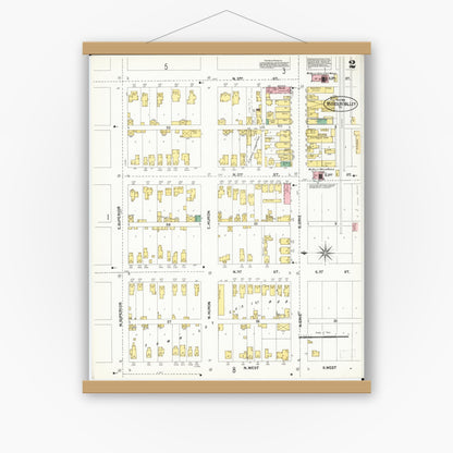 Old map wall art mockup — magnetic wood frame on white wall — Sanborn Fire Insurance Map from Missouri Valley, Harrison County, Iowa (1901), Sheet #0002