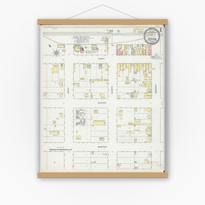 Old map wall art mockup — magnetic wood frame on white wall — Sanborn Fire Insurance Map from Perham, Otter Tail County, Minnesota (1895) - Complete Map Set