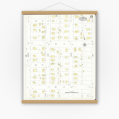 Old map wall art mockup — magnetic wood frame on white wall — Sanborn Fire Insurance Map from Cedar Falls, Black Hawk County, Iowa (1909), Sheet #0015