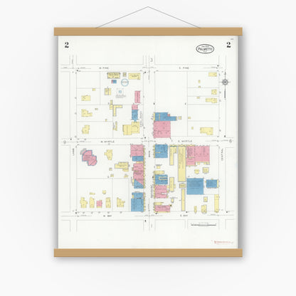 Old map wall art mockup — magnetic wood frame on white wall — Sanborn Fire Insurance Map from Palmetto, Manatee County, Florida (1930), Sheet #0002