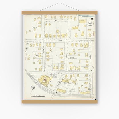 Old map wall art mockup — magnetic wood frame on white wall — Sanborn Fire Insurance Map from Sidney, Delaware County, New York (1903), Sheet #0002