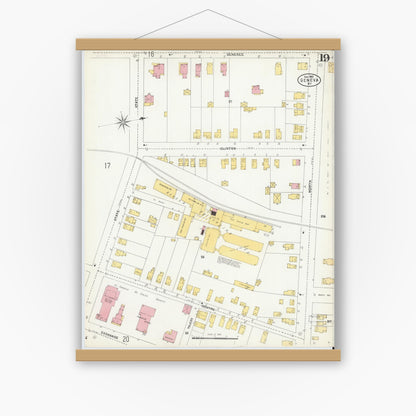 Old map wall art mockup — magnetic wood frame on white wall — Sanborn Fire Insurance Map from Geneva, Ontario County, New York (1903), Sheet #0019