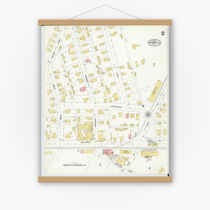 Old map wall art mockup — magnetic wood frame on white wall — Sanborn Fire Insurance Map from Brookville, Montgomery County, Ohio (1905), Sheet #0002