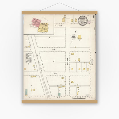 Old map wall art mockup — magnetic wood frame on white wall — Sanborn Fire Insurance Map from Live Oak, Sutter County, California (1893) - Complete Map Set