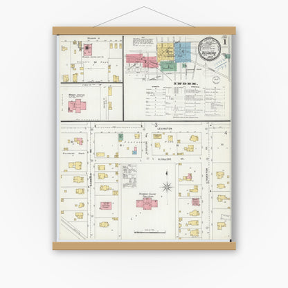 Old map wall art mockup — magnetic wood frame on white wall — Sanborn Fire Insurance Map from Richmond, Ray County, Missouri (1899) - Complete Map Set