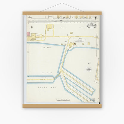 Old map wall art mockup — magnetic wood frame on white wall — Sanborn Fire Insurance Map from East Tawas, Iosco County, Michigan (1893), Sheet #0007