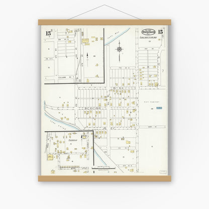 Old map wall art mockup — magnetic wood frame on white wall — Sanborn Fire Insurance Map from Winter Haven, Polk County, Florida (1924), Sheet #0015
