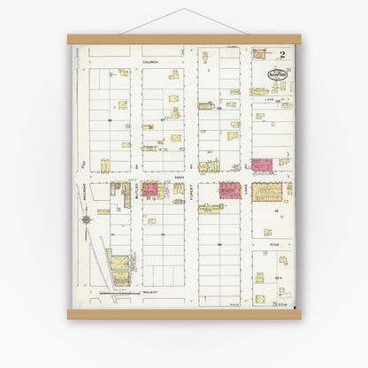 Old map wall art mockup — magnetic wood frame on white wall — Sanborn Fire Insurance Map from Avon Park, Highlands County, Florida (1920), Sheet #0002