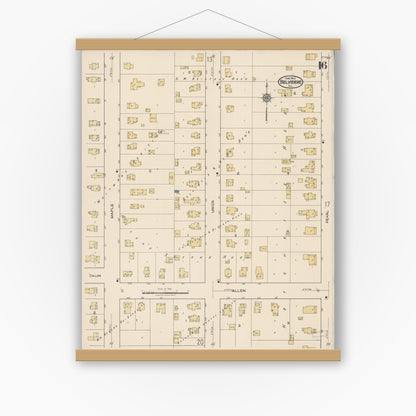 Old map wall art mockup — magnetic wood frame on white wall — Sanborn Fire Insurance Map from Belvidere, Boone County, Illinois (1922), Sheet #0016