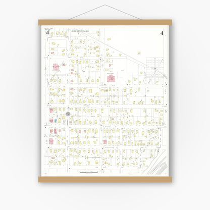 Old map wall art mockup — magnetic wood frame on white wall — Sanborn Fire Insurance Map from Albia, Monroe County, Iowa (1933), Sheet #0004