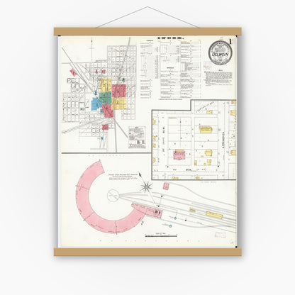 Old map wall art mockup — magnetic wood frame on white wall — Sanborn Fire Insurance Map from Oelwein, Fayette County, Iowa (1906) â€” Complete Set
