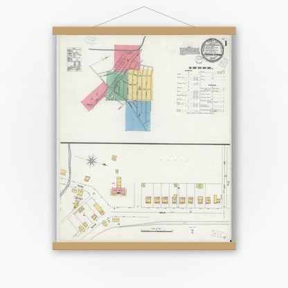 Old map wall art mockup — magnetic wood frame on white wall — Sanborn Fire Insurance Map from Roaring Spring, Blair County, Pennsylvania (1899), Sheet #0001