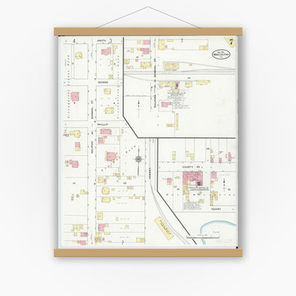 Old map wall art mockup — magnetic wood frame on white wall — Sanborn Fire Insurance Map from Mascoutah, Saint Clair County, Illinois (1910), Sheet #0007