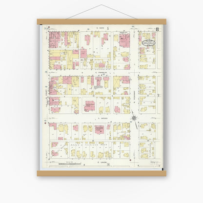 Old map wall art mockup — magnetic wood frame on white wall — Sanborn Fire Insurance Map from Circleville, Pickaway County, Ohio (1914), Sheet #0008