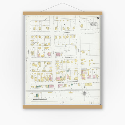 Old map wall art mockup — magnetic wood frame on white wall — Sanborn Fire Insurance Map from O'Fallon, Saint Clair County, Illinois (1906), Sheet #0003