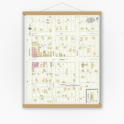 Old map wall art mockup — magnetic wood frame on white wall — Sanborn Fire Insurance Map from Plainview, Wabasha County, Minnesota (1911), Sheet #0003