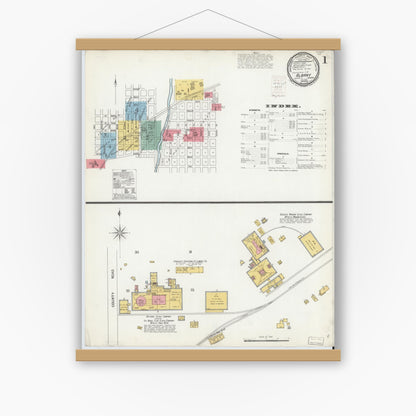 Old map wall art mockup — magnetic wood frame on white wall — Sanborn Fire Insurance Map from Albany, Delaware County, Indiana (1899) - Complete Map Set