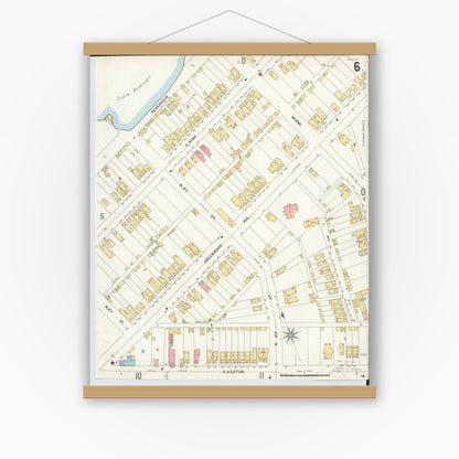 Old map wall art mockup — magnetic wood frame on white wall — Sanborn Fire Insurance Map from Hamilton, Butler County, Ohio (1899), Sheet #0006