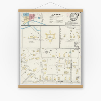 Old map wall art mockup — magnetic wood frame on white wall — Sanborn Fire Insurance Map from Vineyard Haven, Dukes County, Massachusetts (1892) - Complete Map Set