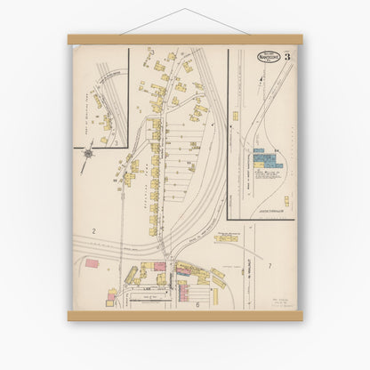 Old map wall art mockup — magnetic wood frame on white wall — Sanborn Fire Insurance Map from Nanticoke, Luzerne County, Pennsylvania (1920), Sheet #0003
