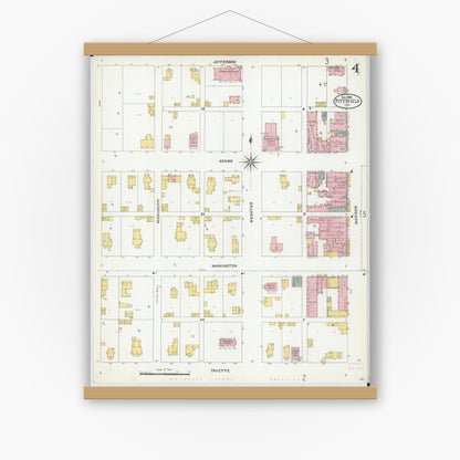 Old map wall art mockup — magnetic wood frame on white wall — Sanborn Fire Insurance Map from Pittsfield, Pike County, Illinois (1905), Sheet #0004