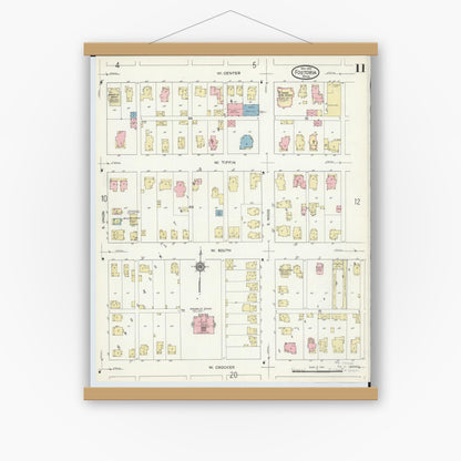 Old map wall art mockup — magnetic wood frame on white wall — Sanborn Fire Insurance Map from Fostoria, Seneca, Hancock, And Wood Counties, Ohio (1914), Sheet #0011