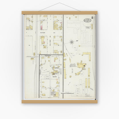 Old map wall art mockup — magnetic wood frame on white wall — Sanborn Fire Insurance Map from Holgate, Henry County, Ohio (1895), Sheet #0002