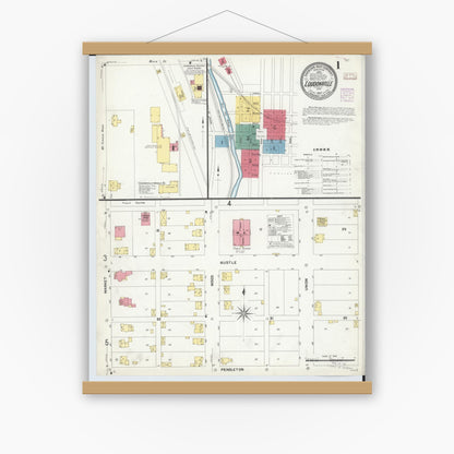Old map wall art mockup — magnetic wood frame on white wall — Sanborn Fire Insurance Map from Loudonville, Ashland County, Ohio (1907) - Complete Map Set
