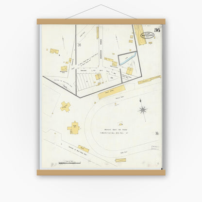 Old map wall art mockup — magnetic wood frame on white wall — Sanborn Fire Insurance Map from White Plains, Westchester County, New York (1905), Sheet #0036